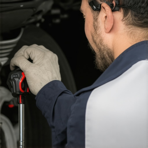 Mechanic analyzing transmission system with diagnostic equipment