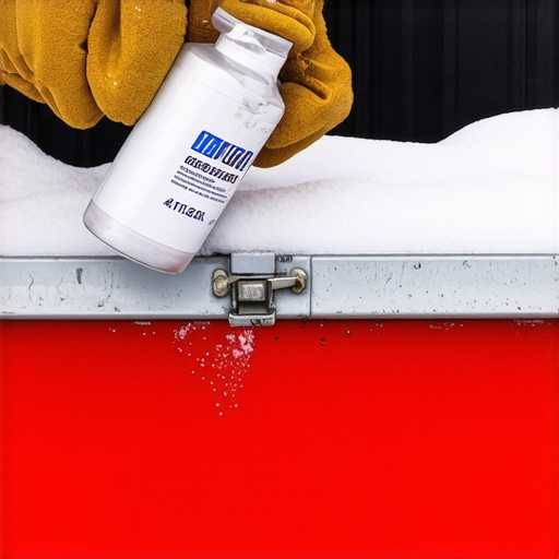 Person spraying lubricant onto tailgate hinge to prevent squeal in winter conditions.