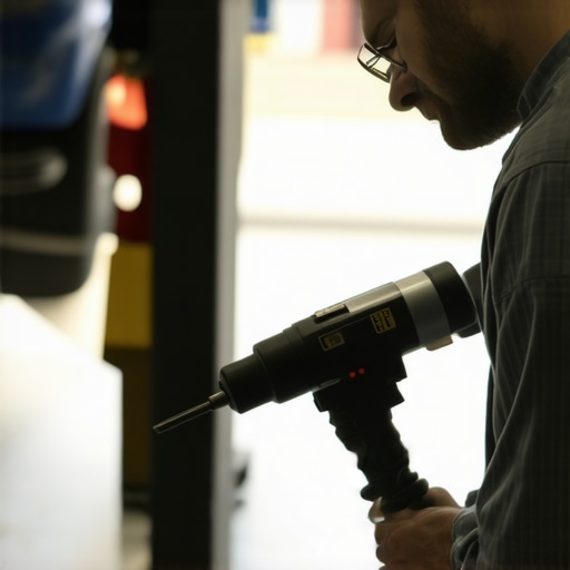Precision Tools in Auto Maintenance Mechanic measuring torque and temperature for vehicle parts to ensure proper maintenance