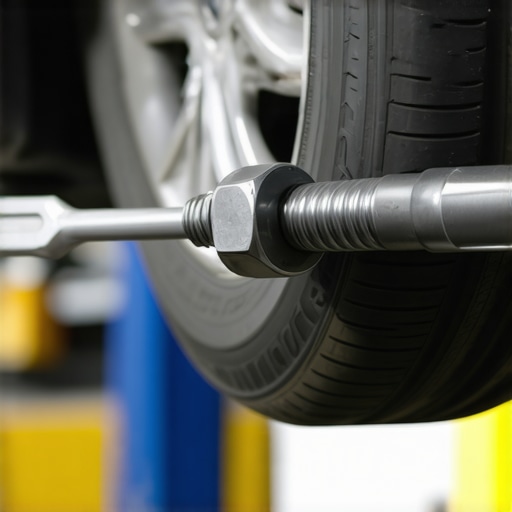 Technician tightening wheel lug nuts with a torque wrench to ensure proper assembly.