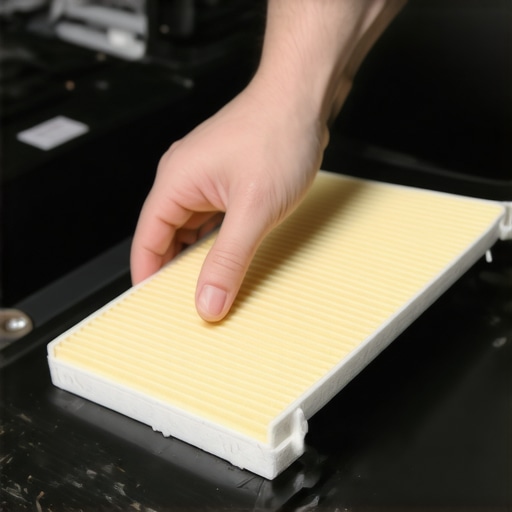 Person replacing the air filter in a car engine