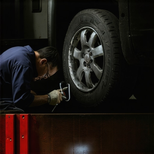 Mechanic inspecting car transmission with diagnostic tools
