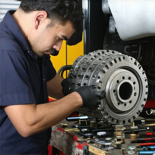 Mechanic checking transmission mounts in a garage