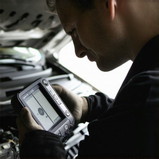 Mechanic inspecting engine components with a digital endoscope