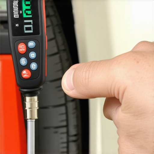 A mechanic testing brake pressure with a digital gauge installed in a car's brake system