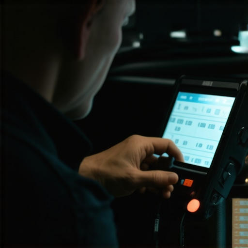 Mechanic connecting an automotive diagnostic scanner to a vehicle's OBD-II port for troubleshooting
