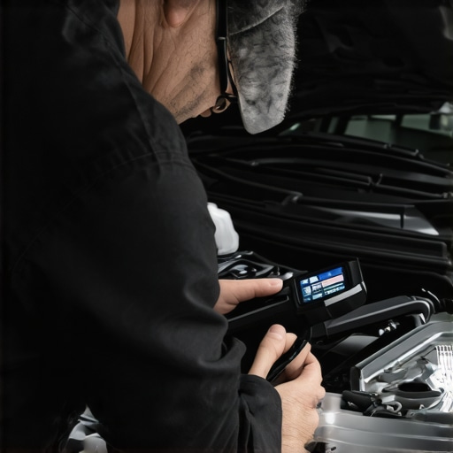Using an Automotive Diagnostic Scanner Mechanic operating an automotive diagnostic scanner to troubleshoot vehicle issues