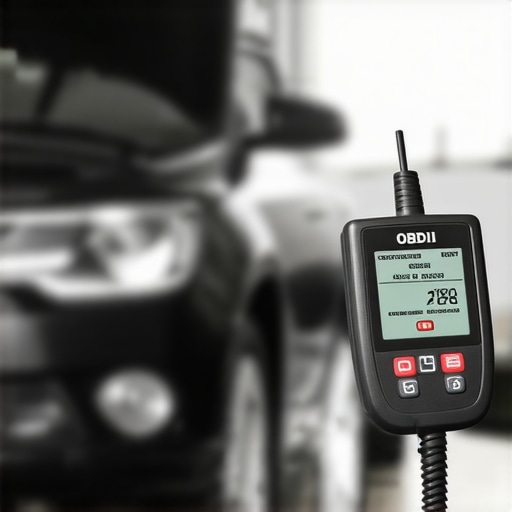 Person inspecting vehicle diagnostics with an OBD-II scanner in the garage