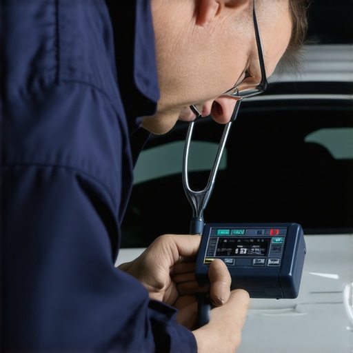 Advanced NVH Diagnostic Testing Technician diagnosing dashboard vibrations using ultrasonic equipment