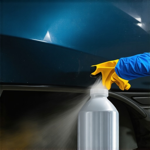 A close up view of applying adhesion promoter to a black plastic car bumper before painting.