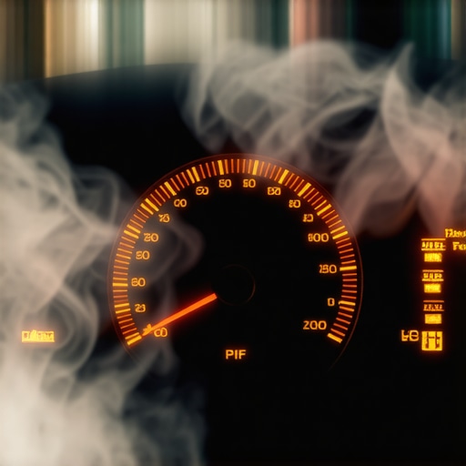 Car Overheating Temperature Gauge in the Red A car dashboard showing a temperature needle in the red warning zone during an engine overheat.
