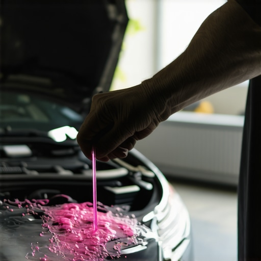 A mechanic inspecting a transmission dipstick for coolant cross-contamination