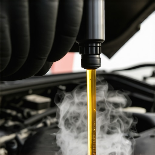 Close up of a hand holding a transmission fluid dipstick on a cold winter morning