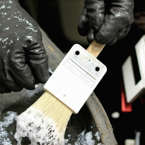Mechanic cleaning white corrosion off car battery terminals using a wire brush