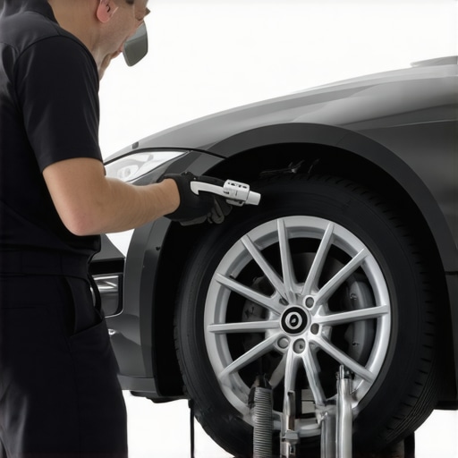 Technician using a road force balancer to fix car shaking at 65 mph