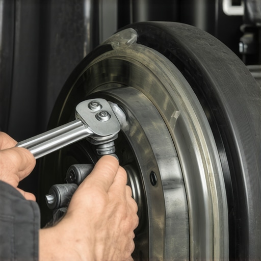 Mechanic checking for loose brake pads that cause clunking sounds during gear shifts.