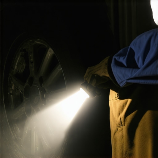 A person checking a car wheel for mud and weights to fix highway vibration