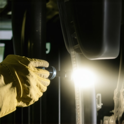 Inspecting a glazed serpentine belt Mechanic checking a worn drive belt to diagnose heavy steering issues.