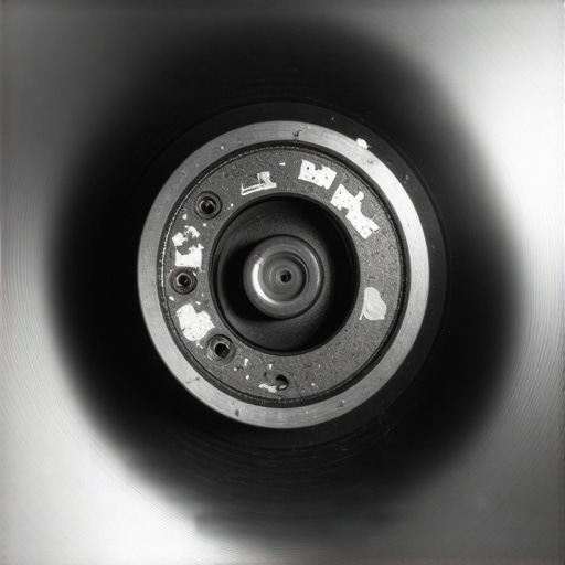 Close-up view of a cylinder wall and piston head as seen through a mechanic's borescope tool.