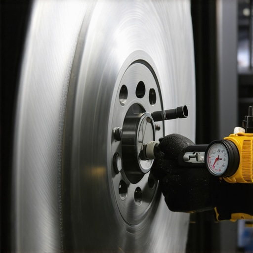 Measuring Brake Rotor Run-out for Precision Repair A dial indicator tool measuring the lateral run-out of a car brake rotor to diagnose vibrations.