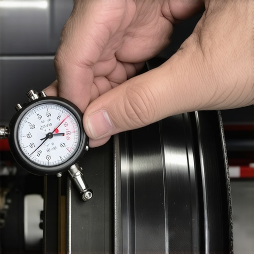 A digital dial indicator measuring brake rotor runout on a car assembly