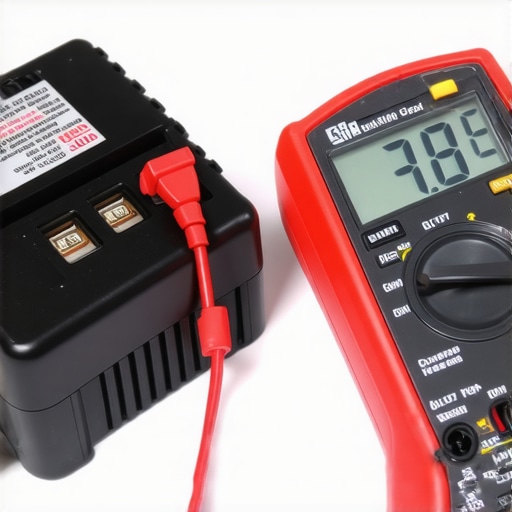 A technician using a multimeter to diagnose electrical resistance and vibration issues in a car engine.