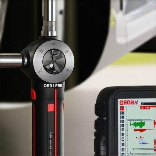 Professional Tools for Precision Auto Repair A mechanic using a torque wrench and OBD2 scanner for car suspension maintenance.