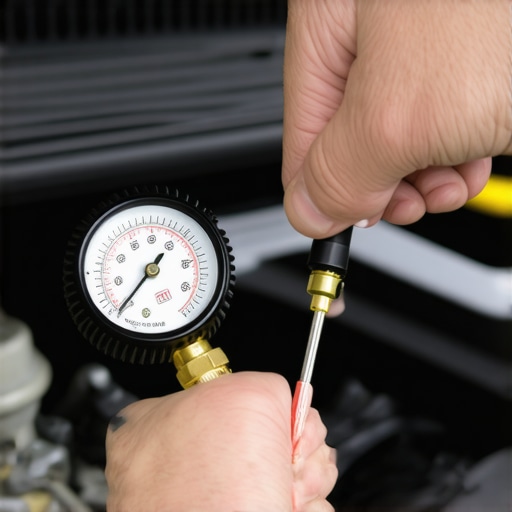 Testing engine vacuum components with manual pump A hand-held vacuum pump being used to test an automotive vacuum valve inside the engine bay