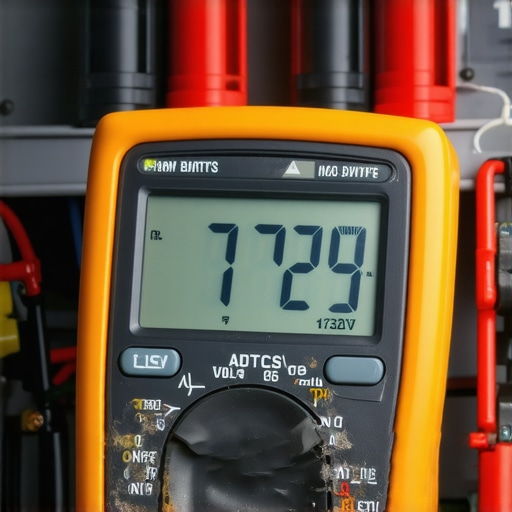A digital multimeter displays a dangerous 17.2V reading on a car battery under the hood, indicating a failed voltage regulator.