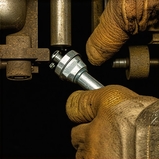 A mechanic removing an oxygen sensor to diagnose a clogged catalytic converter.