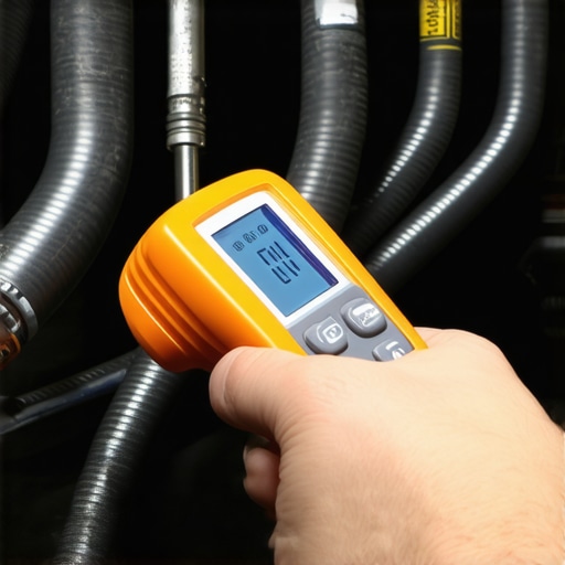 Mechanic testing heater core hose temperature under the hood of a car