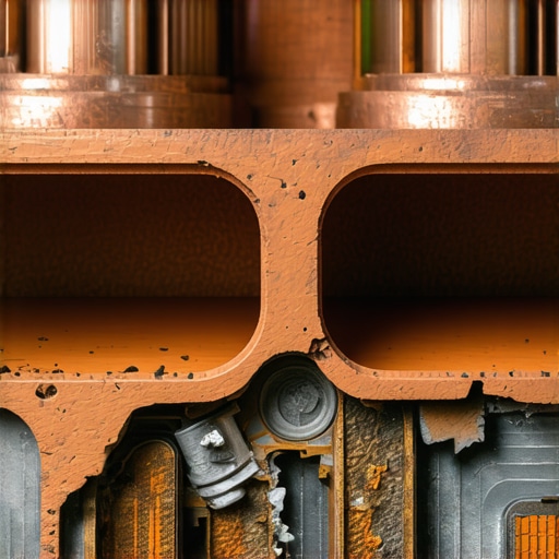 The Inside of a Clogged Heater Core Cross-section of a damaged car heater core showing heavy internal blockage and sediment buildup.