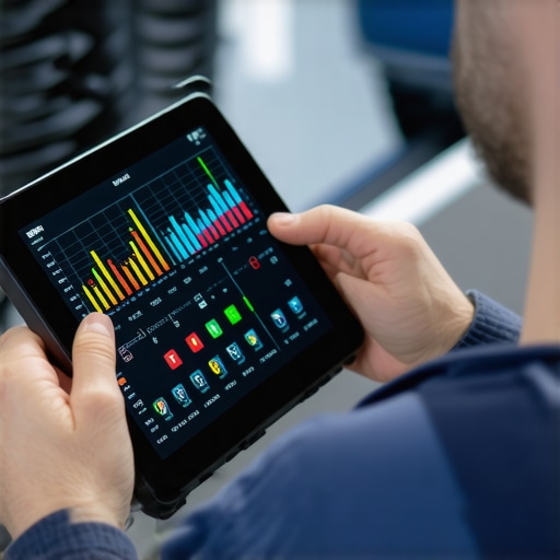 A mechanic performing advanced diagnostics using a bidirectional scan tool.