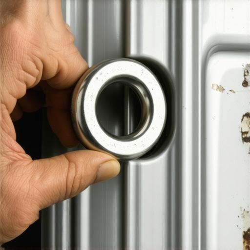 Using Stainless Steel Washers for Heat Shield Repair Close up of a stainless steel washer being used to secure a corroded aluminum heat shield under a vehicle.