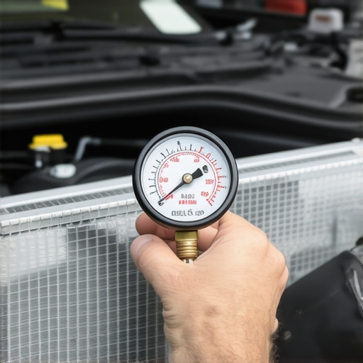 A mechanic pressure testing a vehicle cooling system to find a leak.