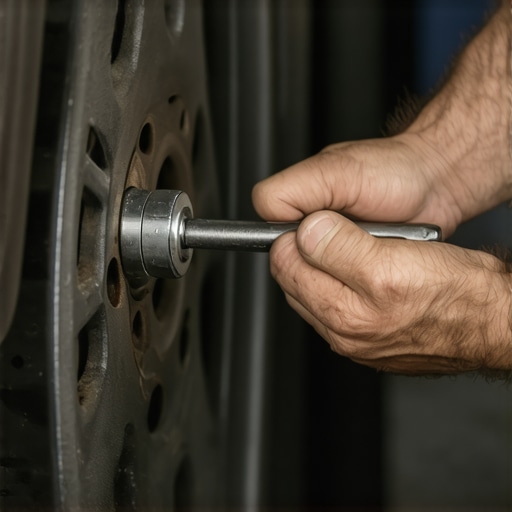 Mechanic torquing an axle nut to prevent wheel bearing failure