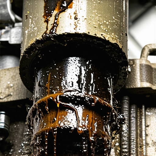 Visual Evidence of a Blown Hydraulic Strut A car strut covered in black oil and dirt indicating a failed hydraulic seal